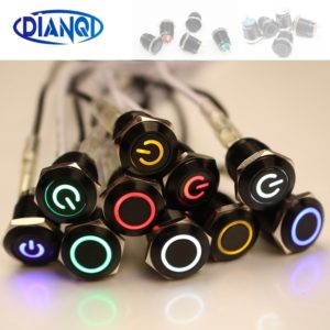 Push Button Switch 4 Pin 12mm Waterproof illuminated Led Light Metal Flat Momentary Switches  power mark 3V 6V 12V 24V