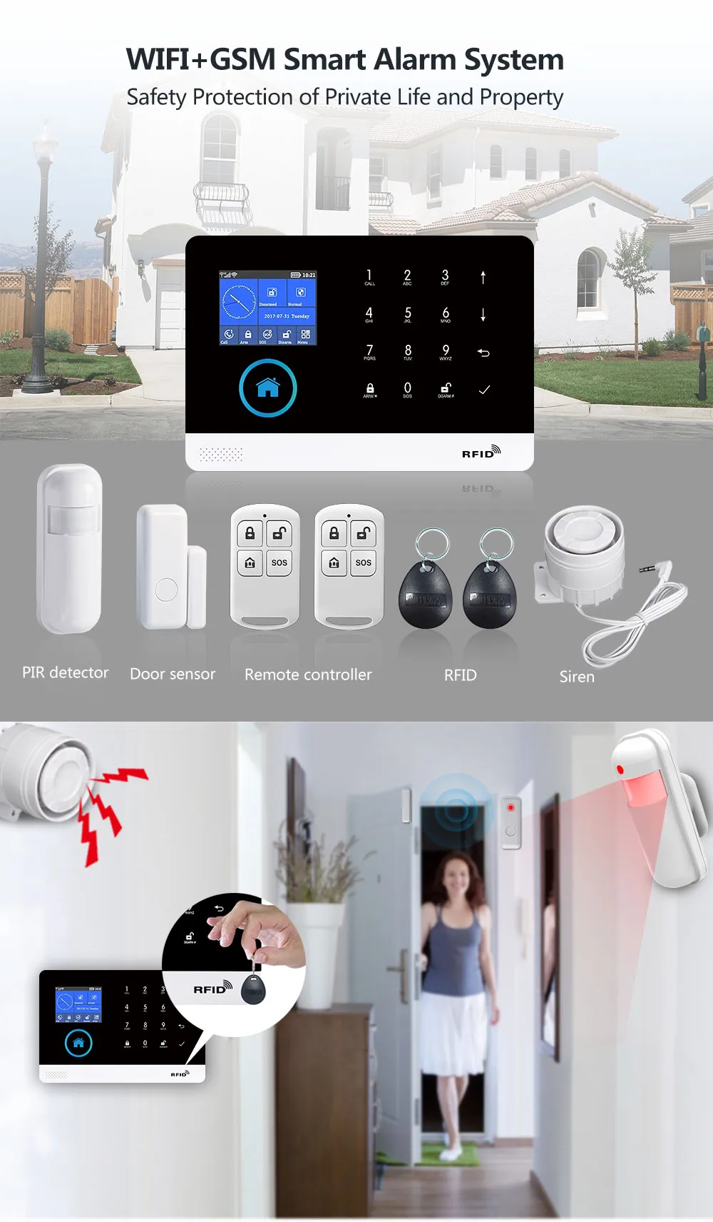 esmfaster PG103 Alarm System for Home Burglar Security 433MHz WiFi GSM Alarm Wireless  Smart House App Control