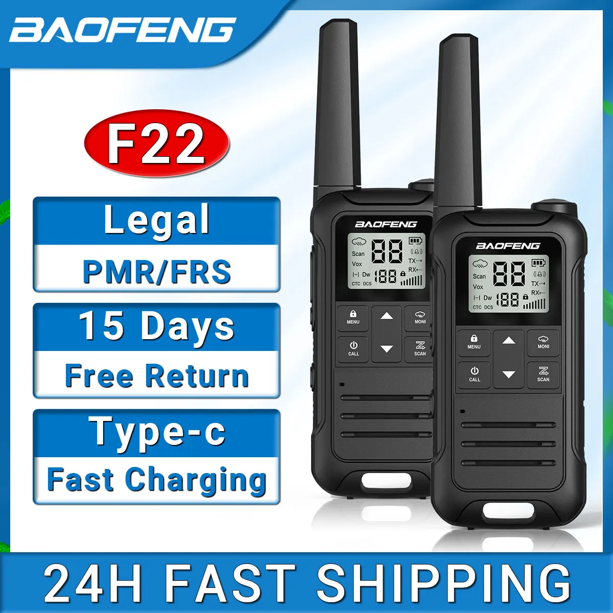 2PCS Baofeng F22 PMR FRS Mini Walkie Talkie Waterproof Type-C Licence-free NOAA Portable Two Way Ham Radio for Hunting