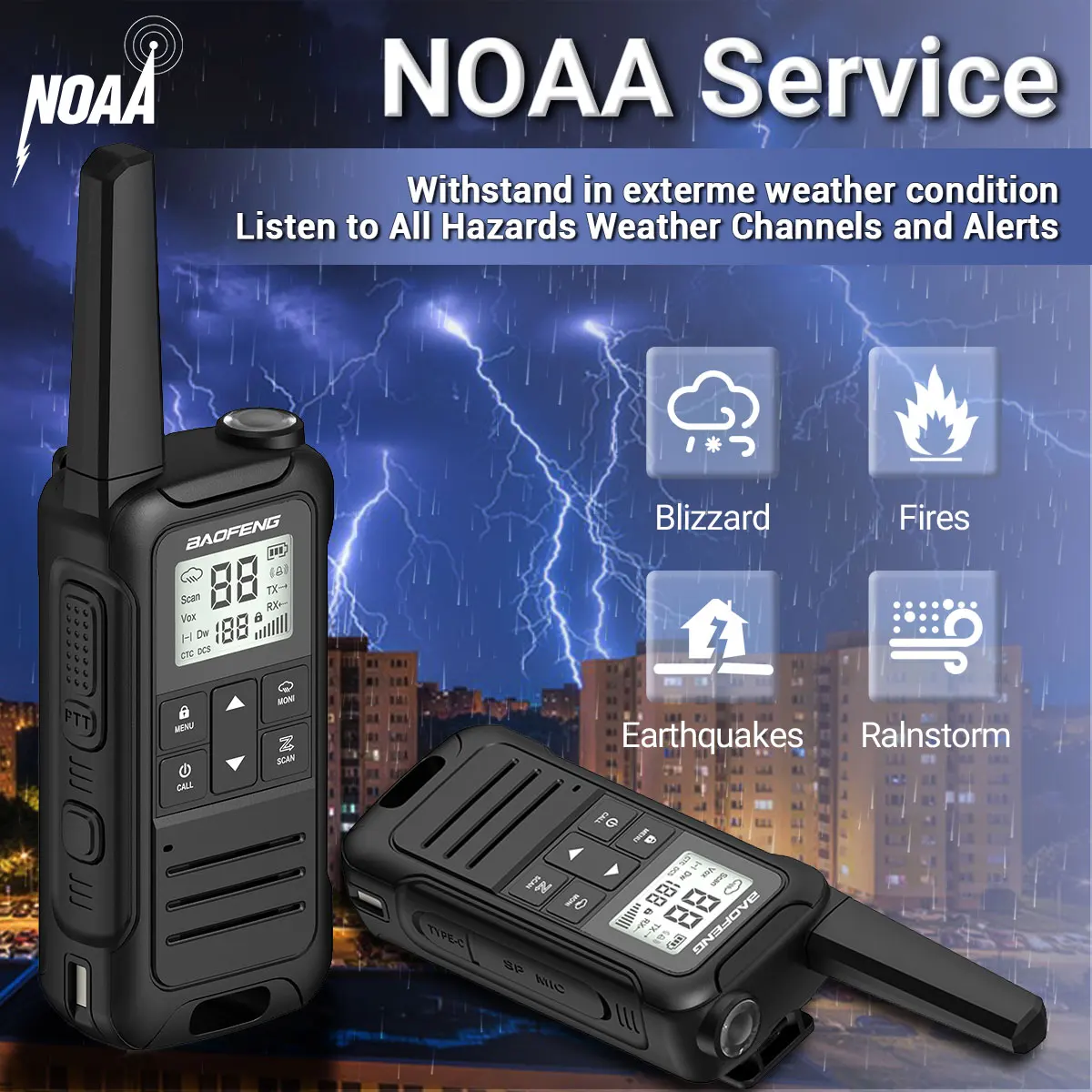 2PCS Baofeng F22 PMR FRS Mini Walkie Talkie Waterproof Type-C Licence-free NOAA Portable Two Way Ham Radio for Hunting