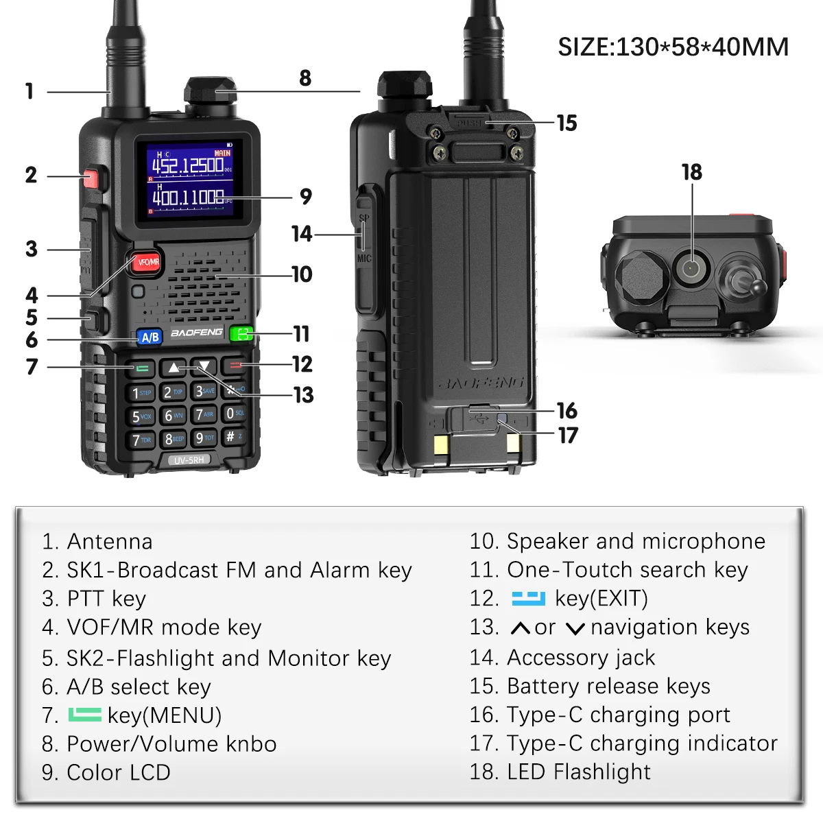 Baofeng UV 5RH 10W Air Band Walkie Talkie Long Range Wirless Copy Frequency Two Way Ham Radio Type-C Baofeng UV 5R Transceiver