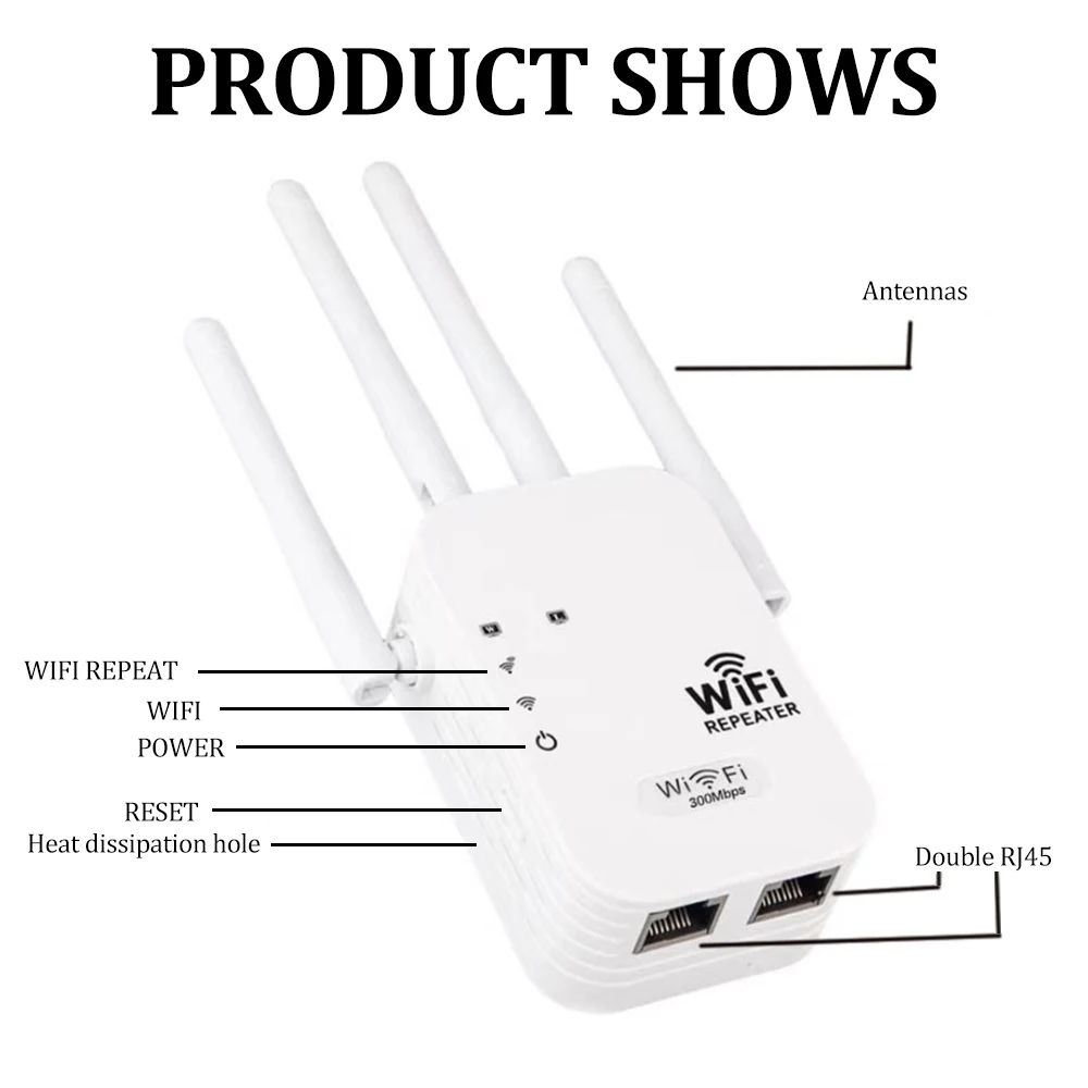 OPTFOCUS 2.4G WiFi Repeater 2LAN 300Mbps repetidor of signal booster wifi amplificador range repeater wireless access point AP