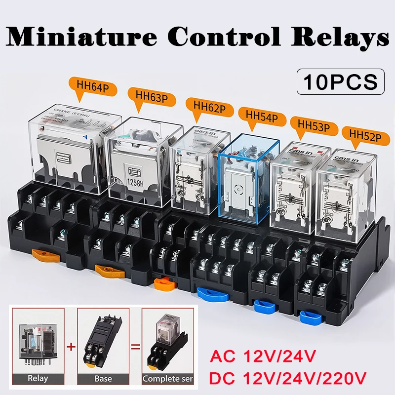 10pcs Small Intermediate Relay AC 220V DC C24 HH52P HH53P HH62P HH63P LED  General Mini Electromagnetic Relay Wholesale