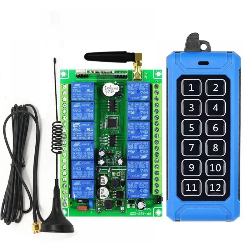 433MHZ Industrial  RF Wireless Remote Control Switch DC 12V-48V 12CH Relay Receiver for Lighting Farm Smart Home Power Control