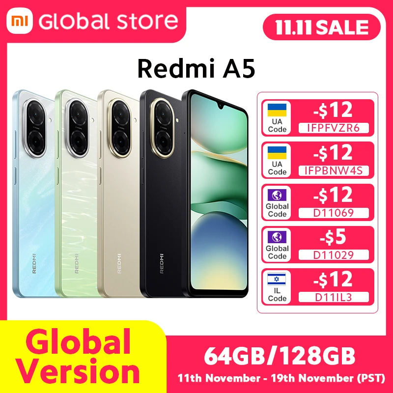 New Xiaomi Redmi A5 Smartphone Global Version 5200mAh Battery 6.88" display 15W Fast Charging 32MP AI Dual Camera UNISOC T7250