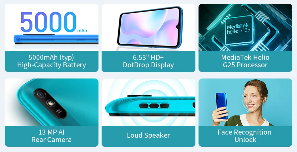 Xiaomi Redmi 9A /9AT Global VERSION 2GB 32GB 5000mAh 6.53 inch Cellphone MTK Helio G25 Octa Core 13MP 4G Smartphone