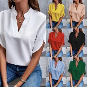 Amazon Europe and America Cross-border Foreign Trade Women's 2025 Summer Casual Solid Color V-neck Loose