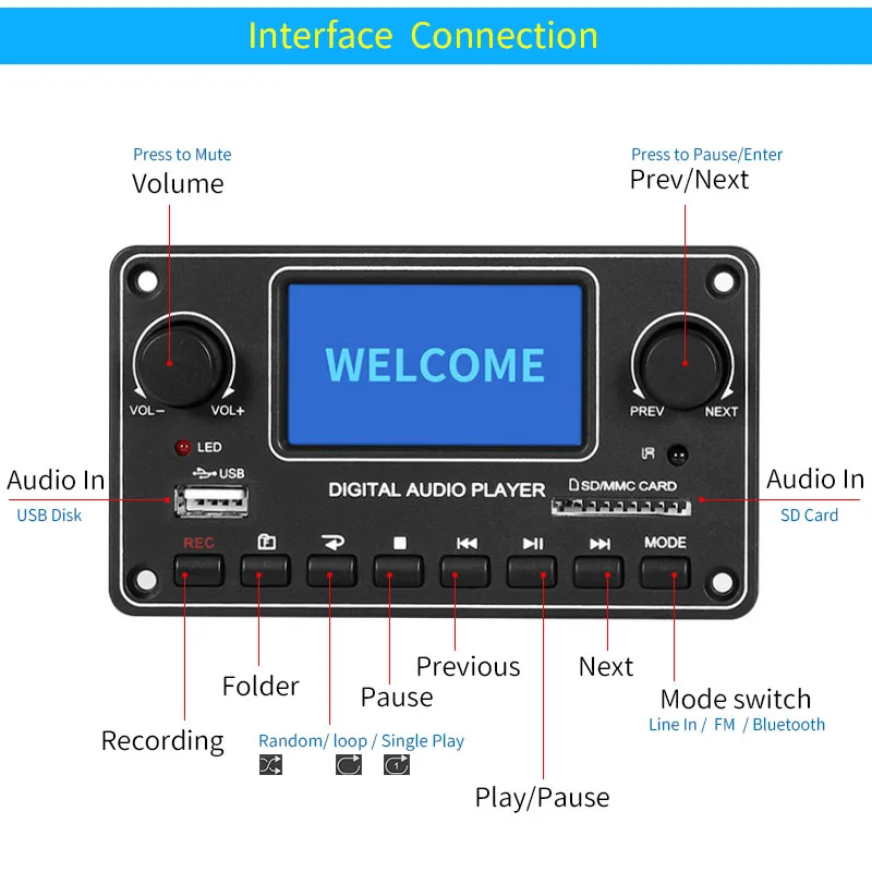 UNISIAN LCD Player Module MP3 28*64 Display Bluetooth Digital Audio Decoder Board TDM157 USB SD BT FM for Car Home Amplifier UNISIAN LCD Player Module MP3 28*64 Display Bluetooth Digital Audio Decoder Board TDM157 USB SD BT FM for Car Home Amplifier