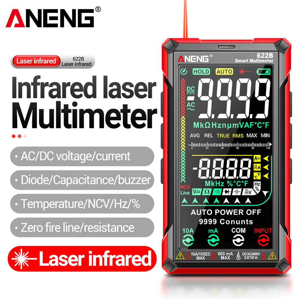 ANENG 622B 622A 9999 Count Smart Multimeter AC/DC Voltage Meter Current Tester with VA Color Screen Temp Diode Ohm Tools