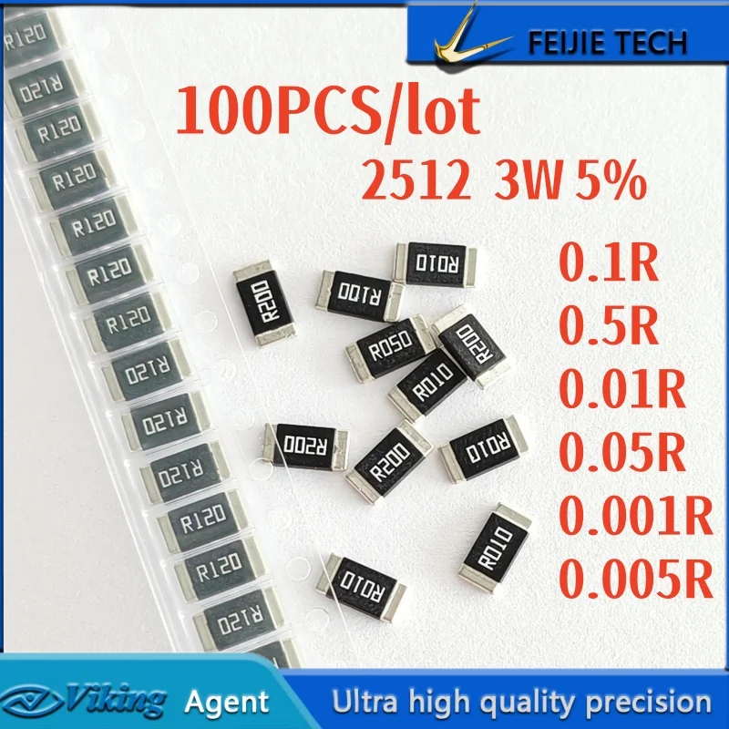 100PCS/lot 2512 3W 5% SMD alloy resistance R1 R01 0.1R 0.01R 0.001R 0.068R 0.27R 0.0005R 0.0025R 0.009R