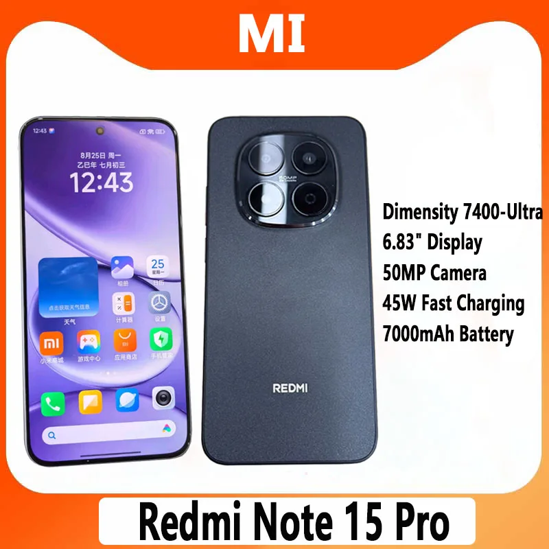 Xiaomi Redmi Note 15 Pro 256GB/512GB Dimensity 7400-Ultra 6.83" 1.5K Display 45W 7000mAh Battery 50MP+20MP Camera China Version