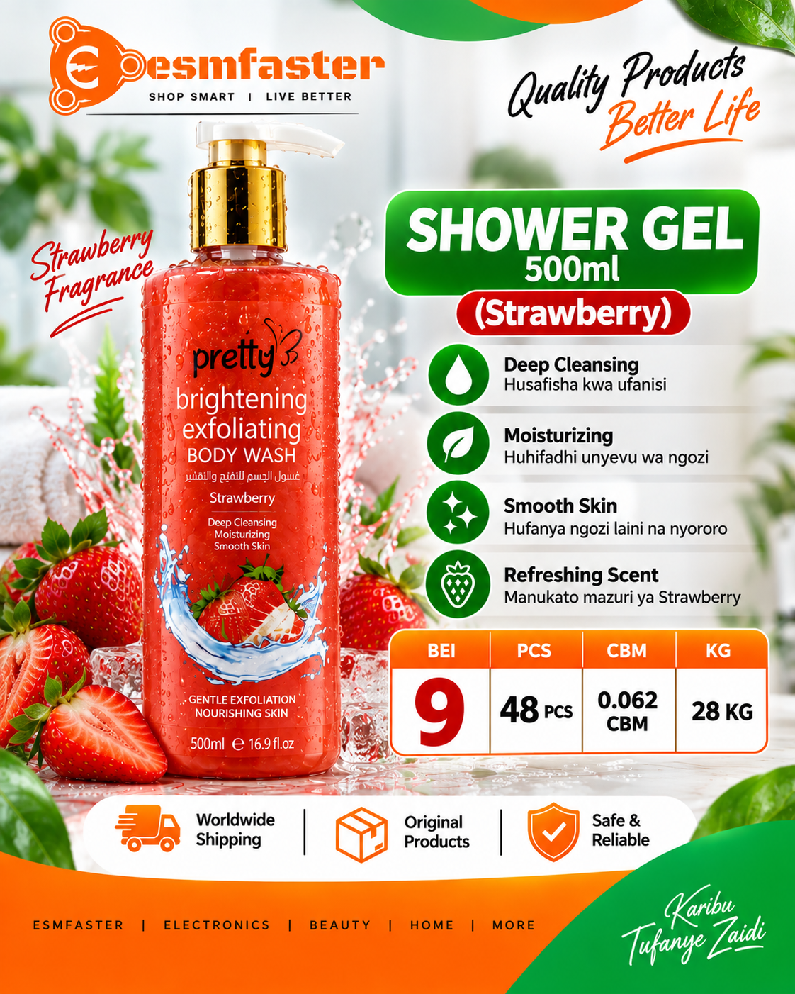shower gel 500ml strawberry - Image 1
