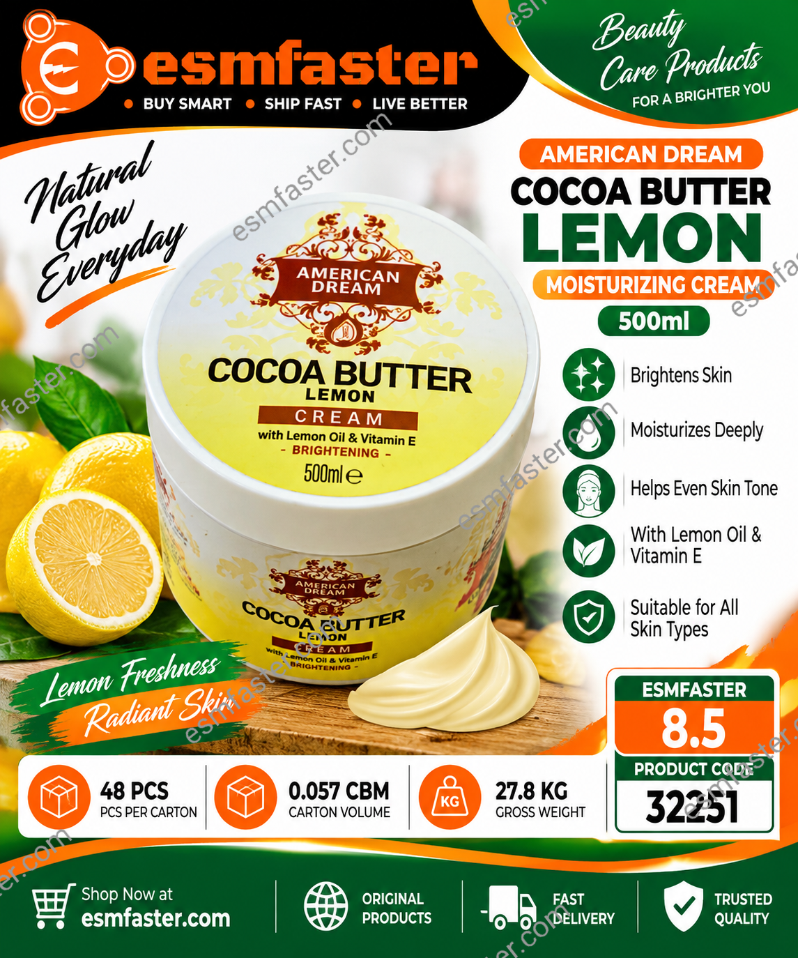 cocoa butter lemon moistrizing cream 32251 - Image 1