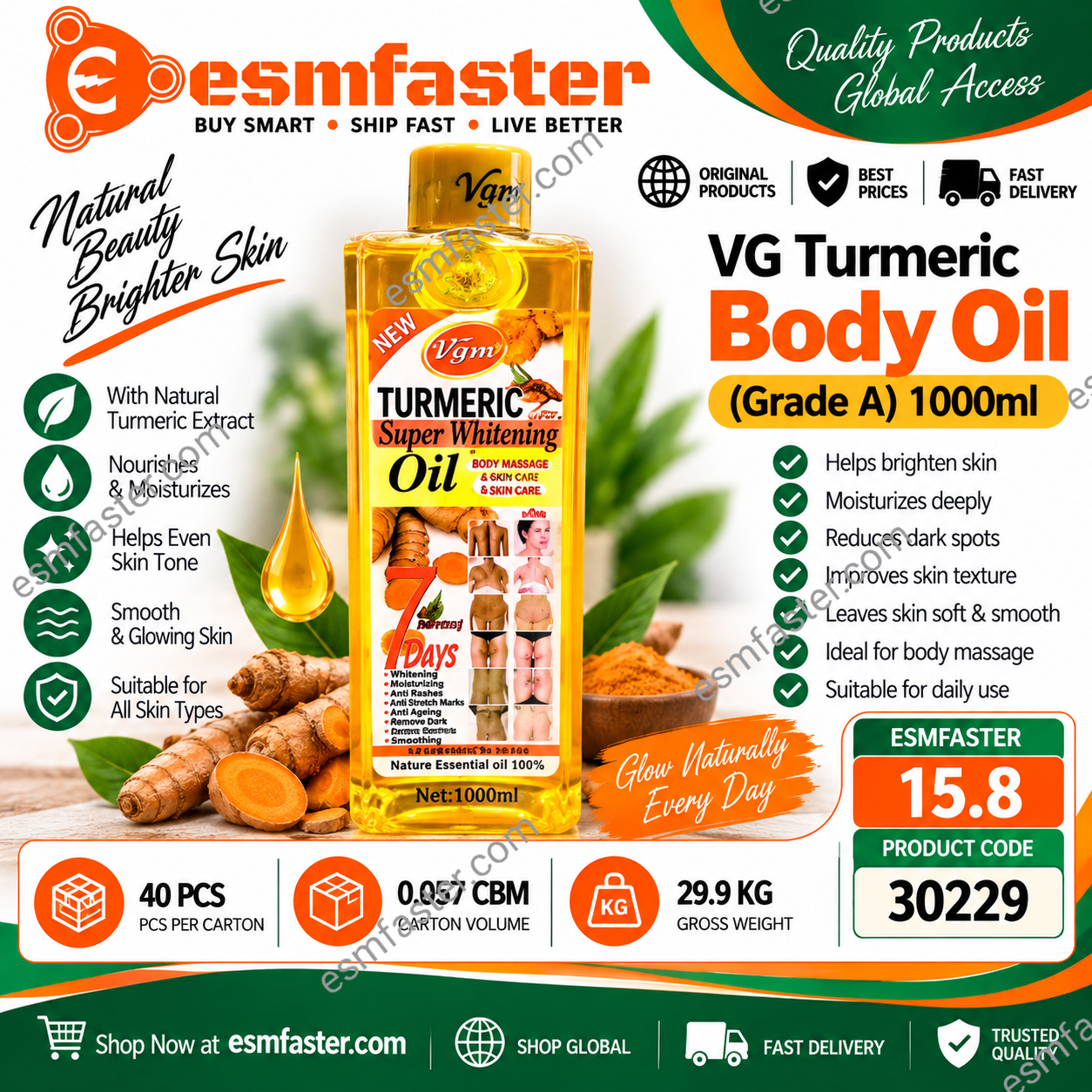 VG Tumaric bbody oil grade A 1000ml  30229 - Image 1