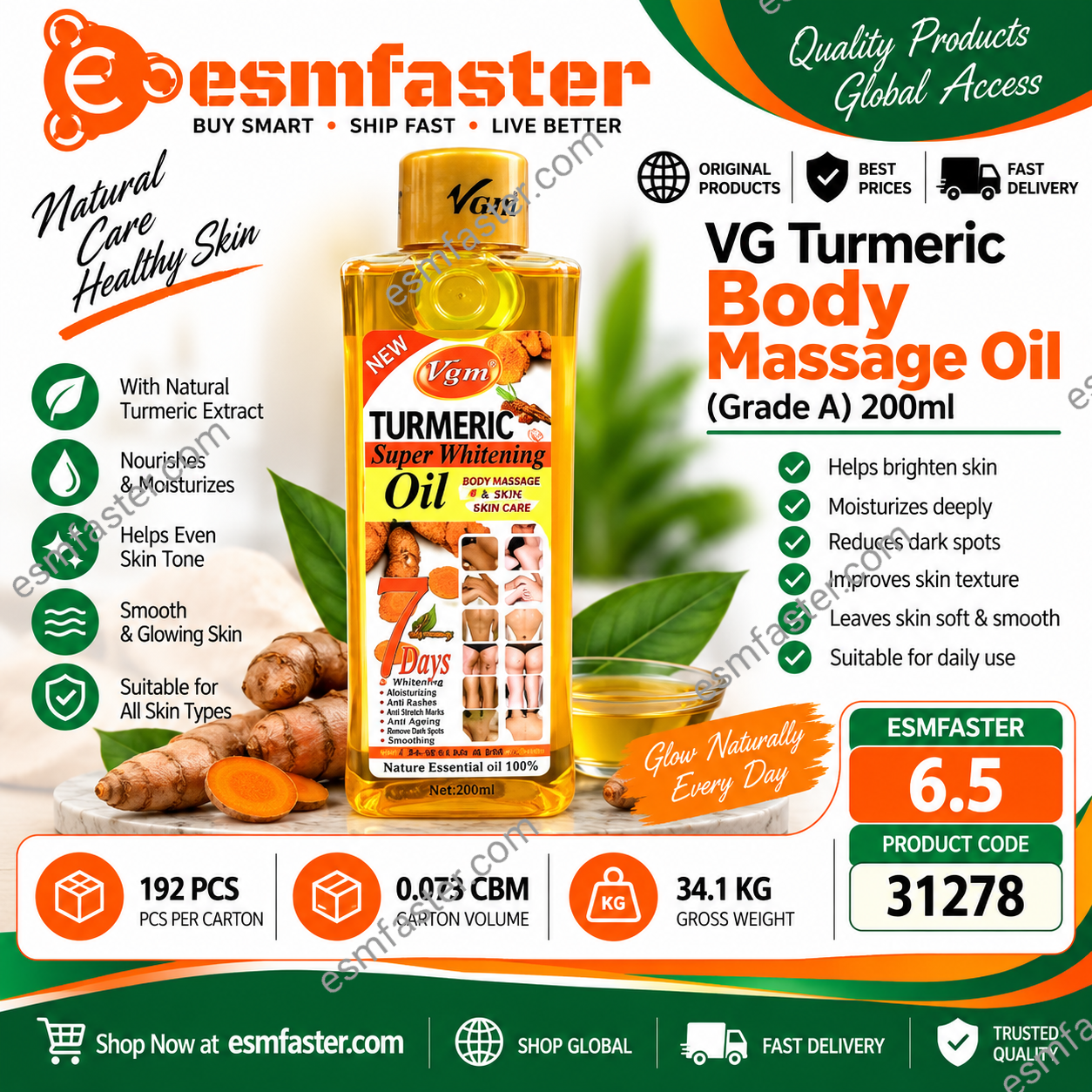 Turmeric Body Massage oil grade A 200ml 31278 - Image 1